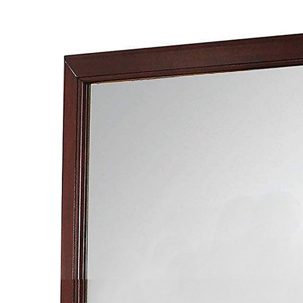 Transitional Style Mirror with Raised Wooden Frame, Brown and Silver - BM205580