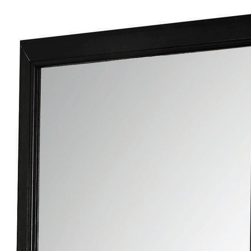 Transitional Style Mirror with Raised Wooden Frame, Black and Silver - BM205624