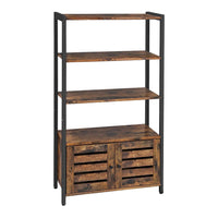 Wooden Storage Cabinet with 3 Open Shelves and 2 Doors, Brown and Black - BM205657