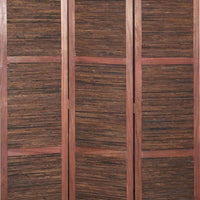 Wooden 3 Panel Room Divider with Horizontal Bamboo Stripes, Dark Brown - BM205783