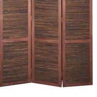 Wooden 3 Panel Room Divider with Horizontal Bamboo Stripes, Dark Brown - BM205783