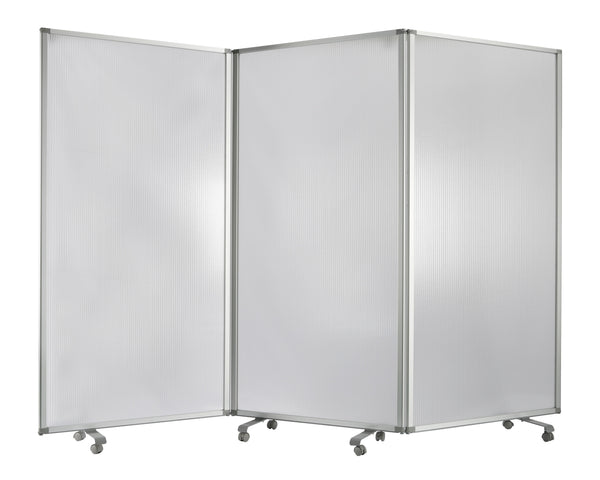 Accordion Style Plastic Inserts 3 Panel Room Divider with Casters, Gray - BM205794