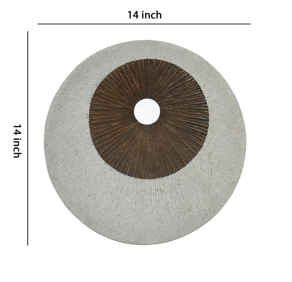 Kim 14 Inch Round Sandstone Wall Art, Ribbed, Brown, White - BM205827