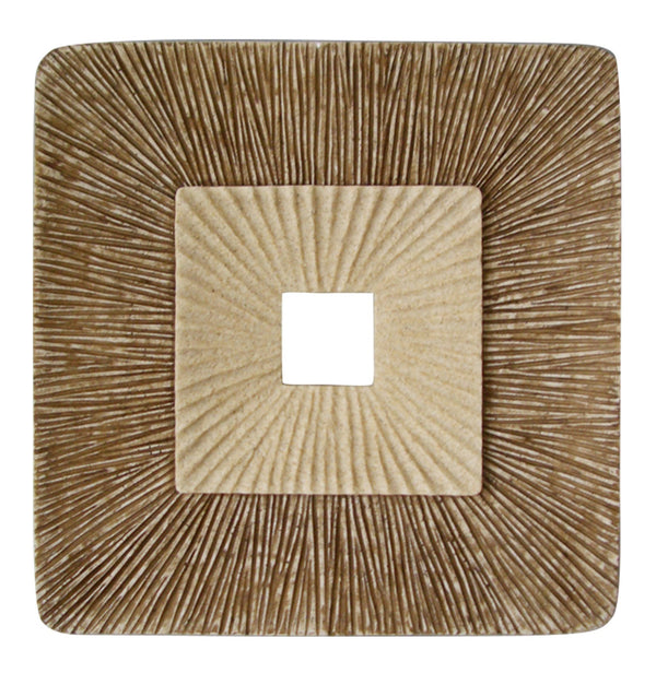 Square Sandstone Wall Decor with Ribbed Details, Small, Brown and Beige - BM205836