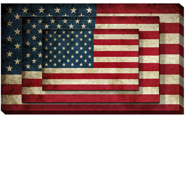 Rectangle 3 Tier Stacked Wall Art with US Flag Print, Set of 4, Multicolor - BM205848