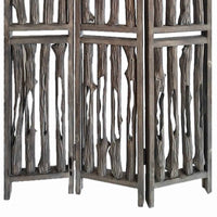 Contemporary 3 Panel Wooden Screen with Log Design, Brown - BM205884