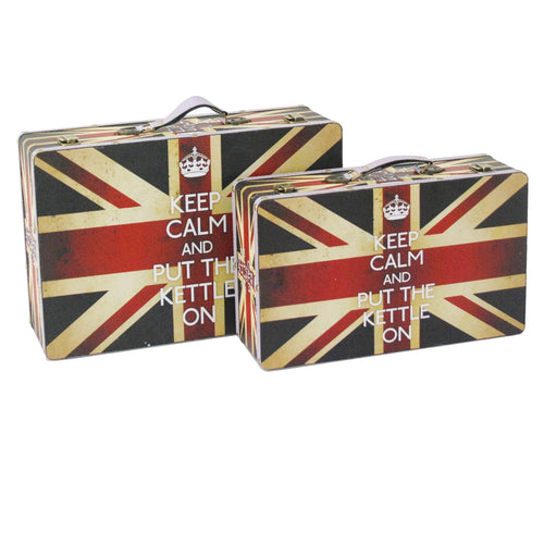 Suitcase with Union Jack Print Canvas Upholstery, Multicolor, Set of 2 - BM205924
