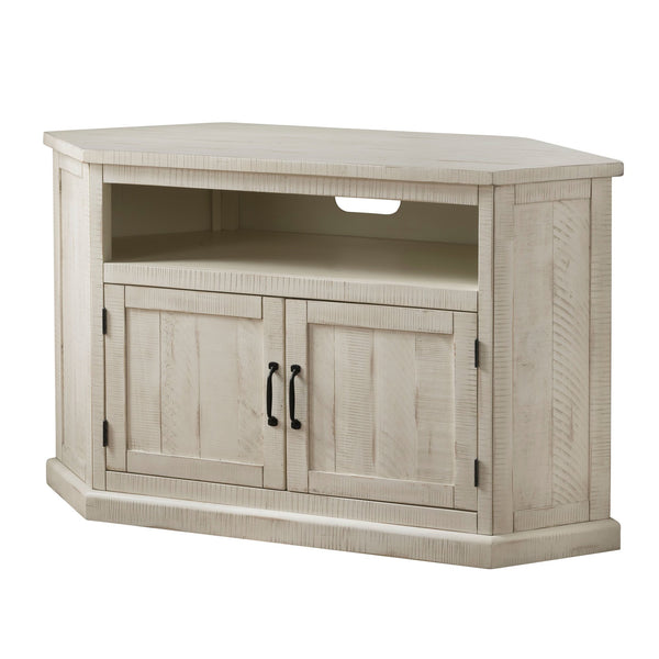 Rustic Style Wooden Corner TV Stand with 2 Door Cabinet, White - BM205963