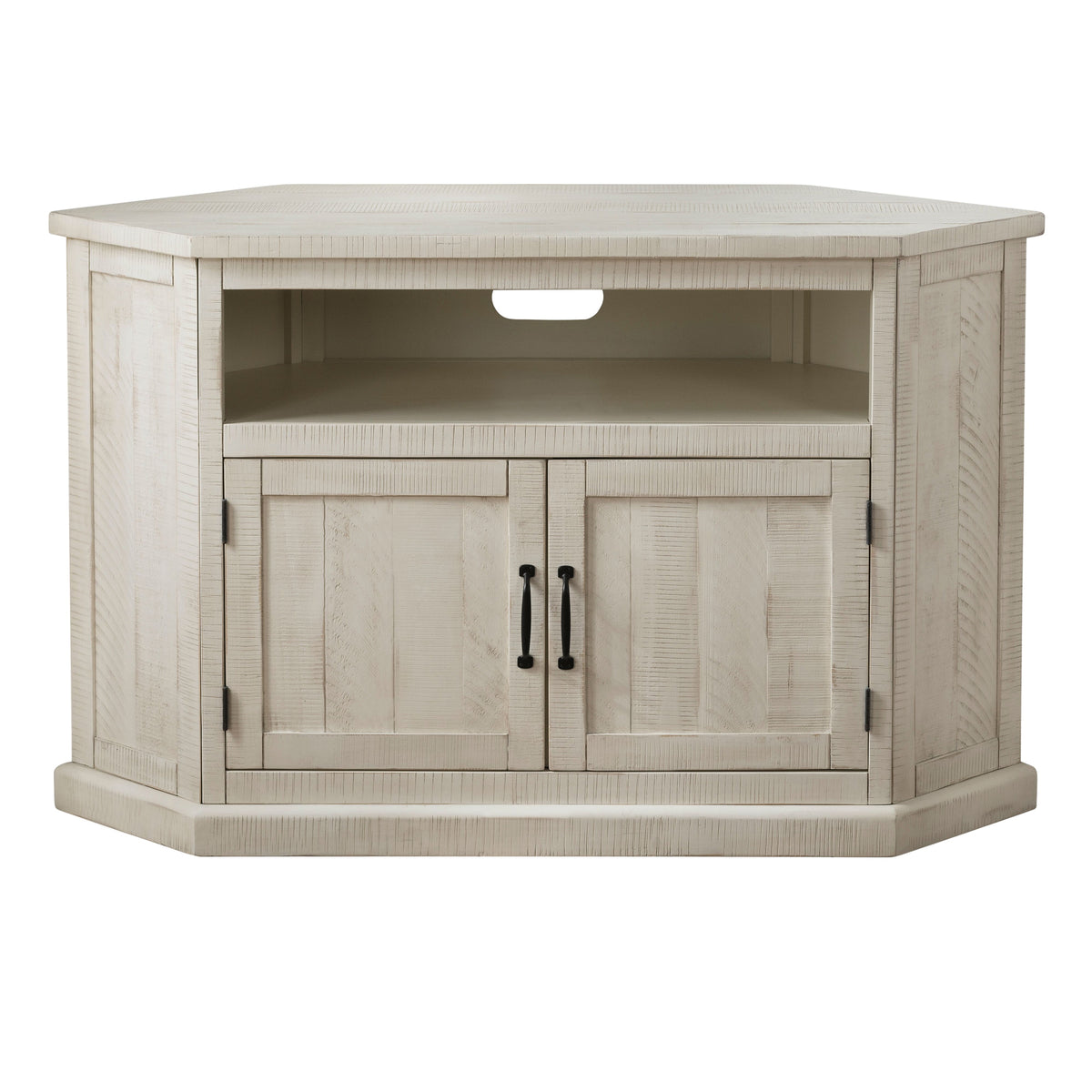 Rustic Style Wooden Corner TV Stand with 2 Door Cabinet, White - BM205963