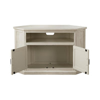 Rustic Style Wooden Corner TV Stand with 2 Door Cabinet, White - BM205963