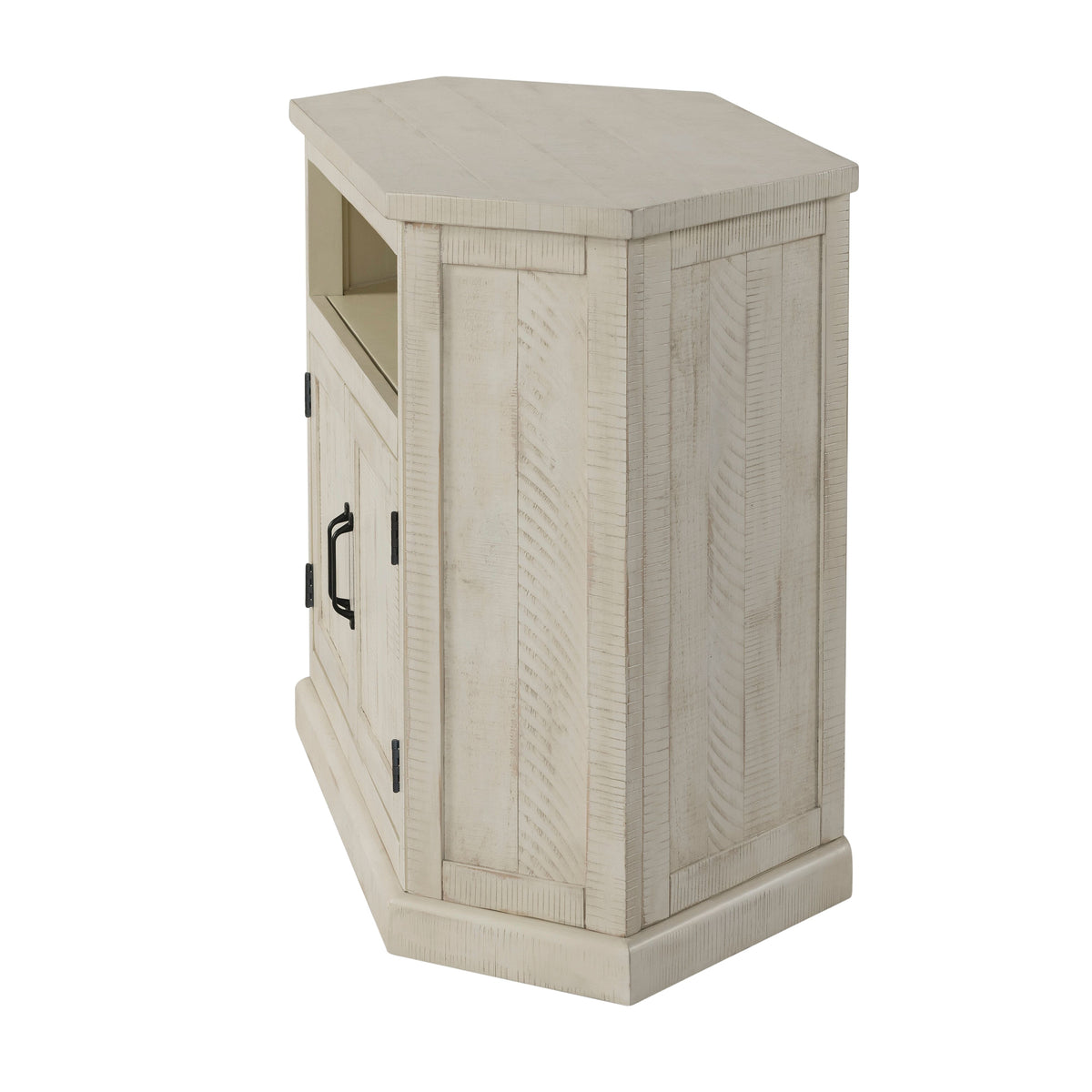 Rustic Style Wooden Corner TV Stand with 2 Door Cabinet, White - BM205963