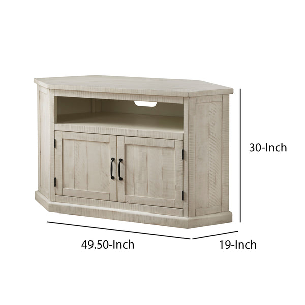 Rustic Style Wooden Corner TV Stand with 2 Door Cabinet, White - BM205963