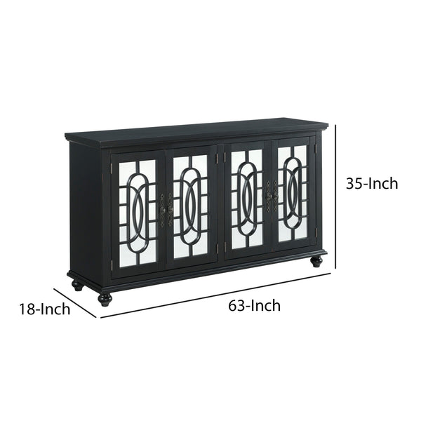 Trellis Front Wood and Glass TV stand with Cabinet Storage, Black - BM205970