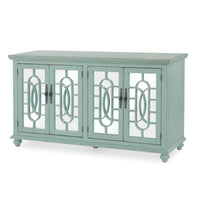Trellis Front Wood and Glass TV stand with Cabinet Storage, Mint Green - BM205971
