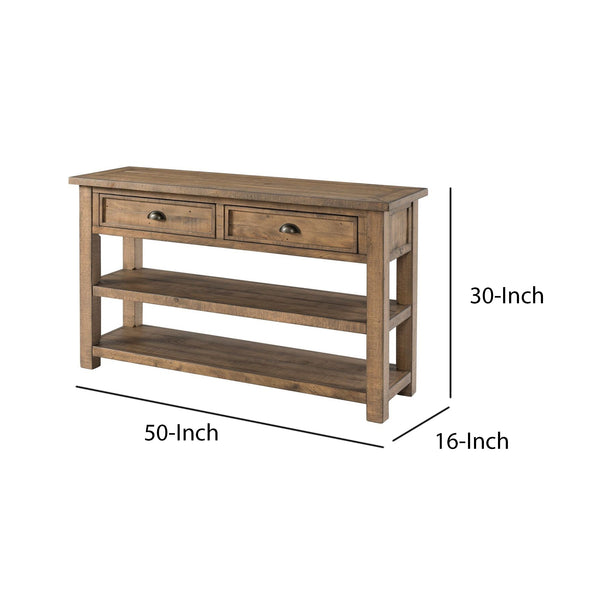 Coastal Style Rectangular Wooden Console Table with 2 Drawers, Brown - BM205978