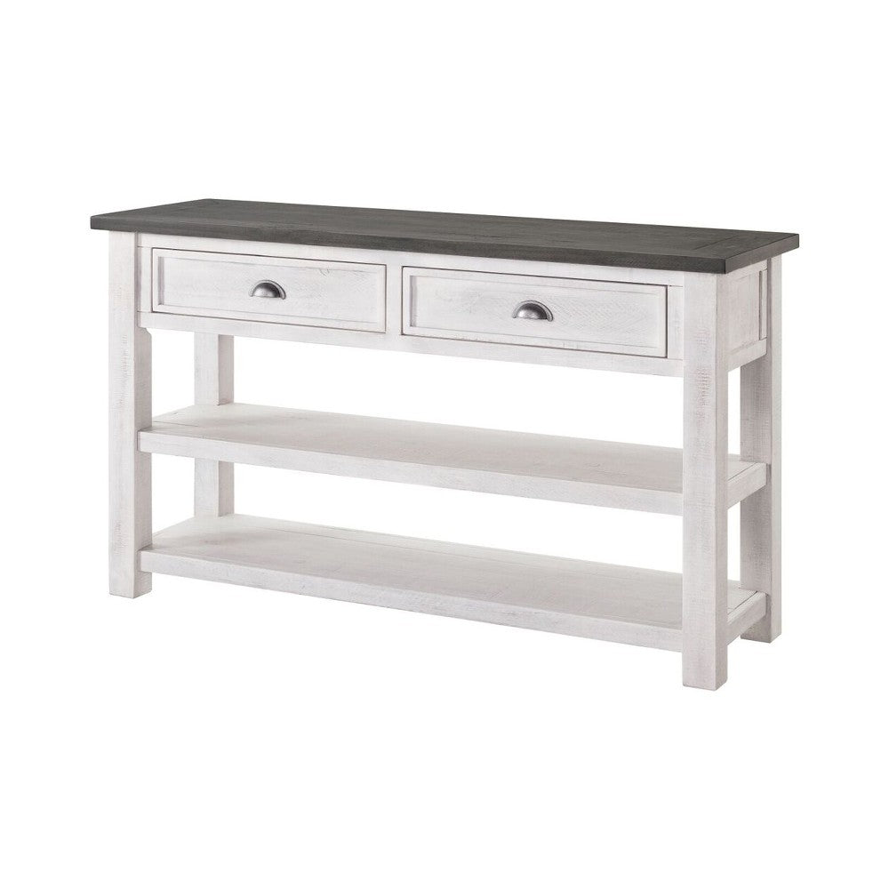 Coastal Rectangular Wooden Console Table with 2 Drawers, White and Gray - BM205981