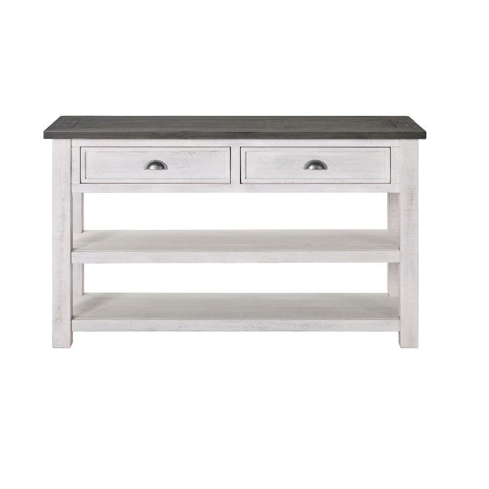 Coastal Rectangular Wooden Console Table with 2 Drawers, White and Gray - BM205981