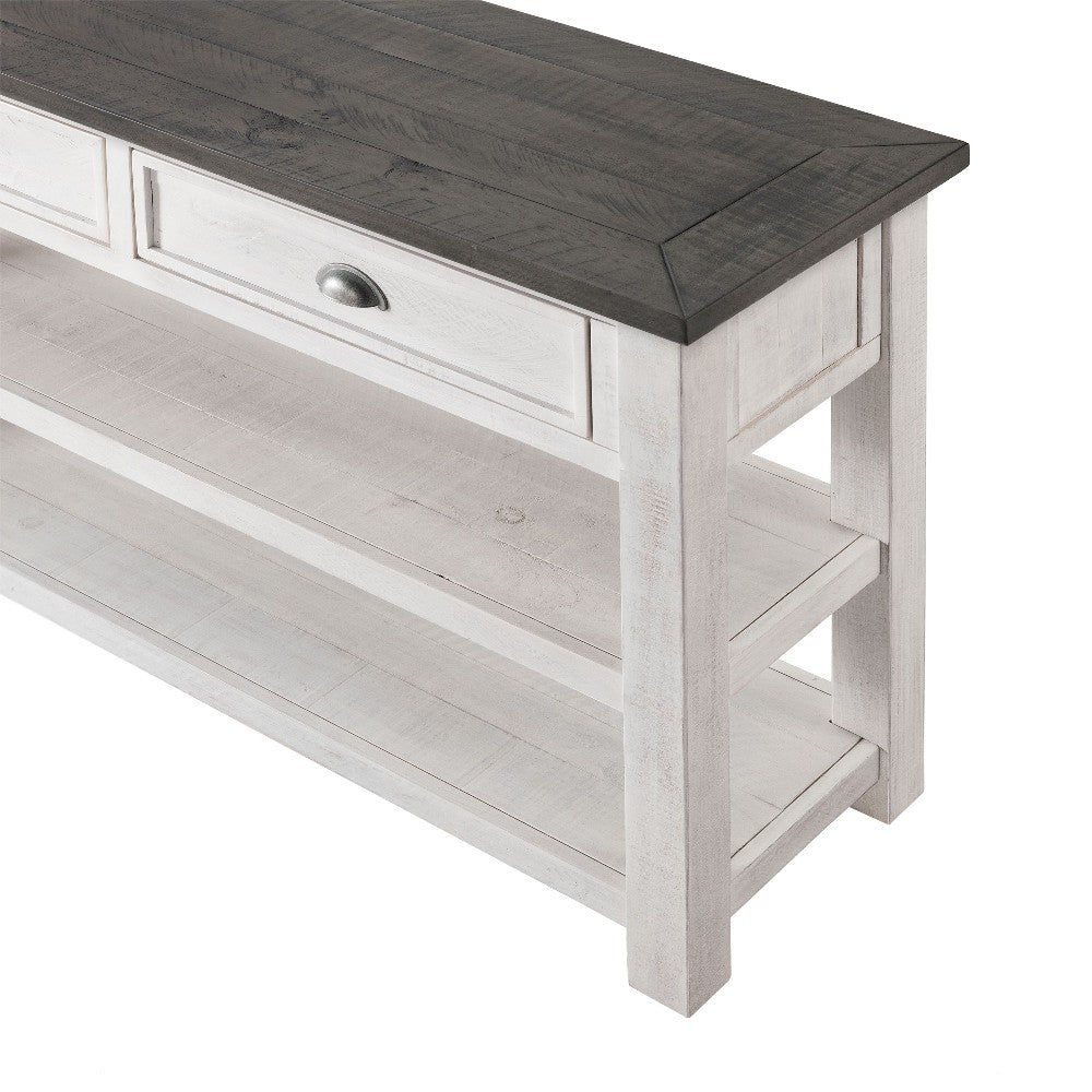 Coastal Rectangular Wooden Console Table with 2 Drawers, White and Gray - BM205981