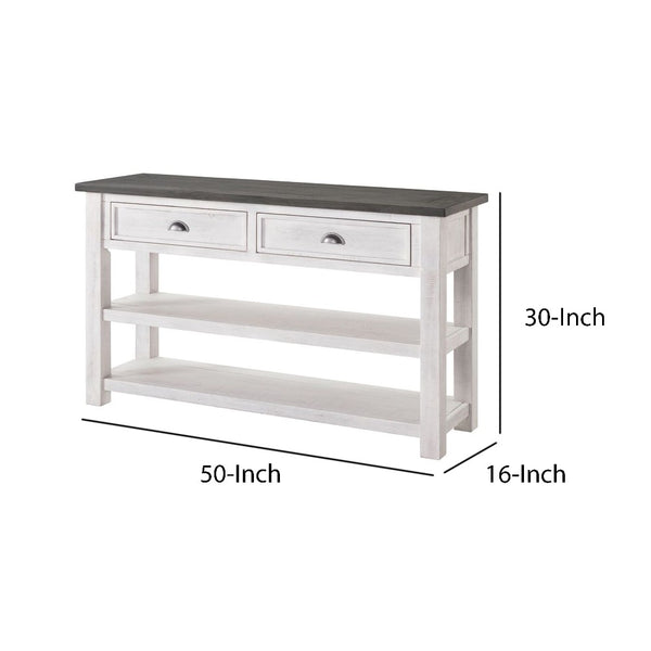 Coastal Rectangular Wooden Console Table with 2 Drawers, White and Gray - BM205981