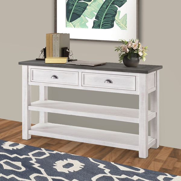 Coastal Rectangular Wooden Console Table with 2 Drawers, White and Gray - BM205981