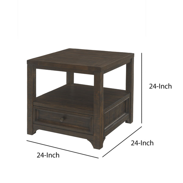 Rectangular Wooden End Table with 1 Drawer and 1 Open Shelf, Brown - BM205983