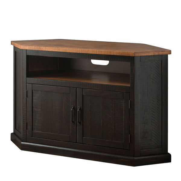 Rustic Style Wooden Corner TV Stand with 2 Door Cabinet, Brown - BM205999