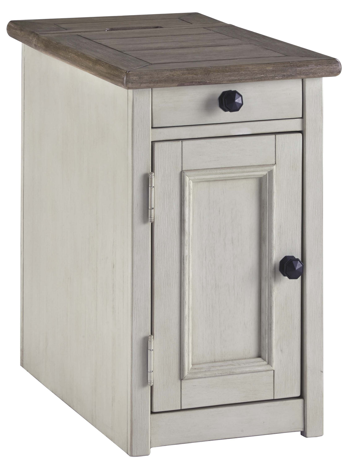 Chair Side End Table with 1 Cabinet and Pull Out Tray, White and Brown - BM206169