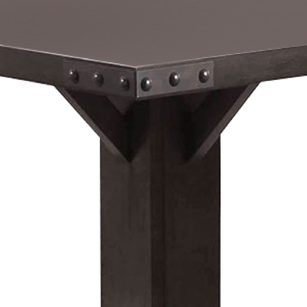 Square Wooden Dining Table with Pedestal Base and Metal Accents in Brown - BM206235