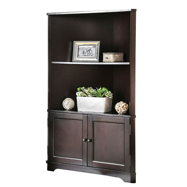 Wooden Bookshelf with 2 Open Compartments and 2 Doors in Walnut Brown - BM206244