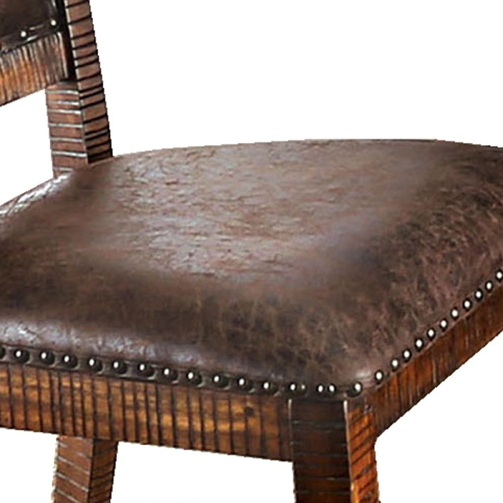 Leatherette Wooden Side Chair with Nailhead Trims in Set of 2 in Brown - BM206270