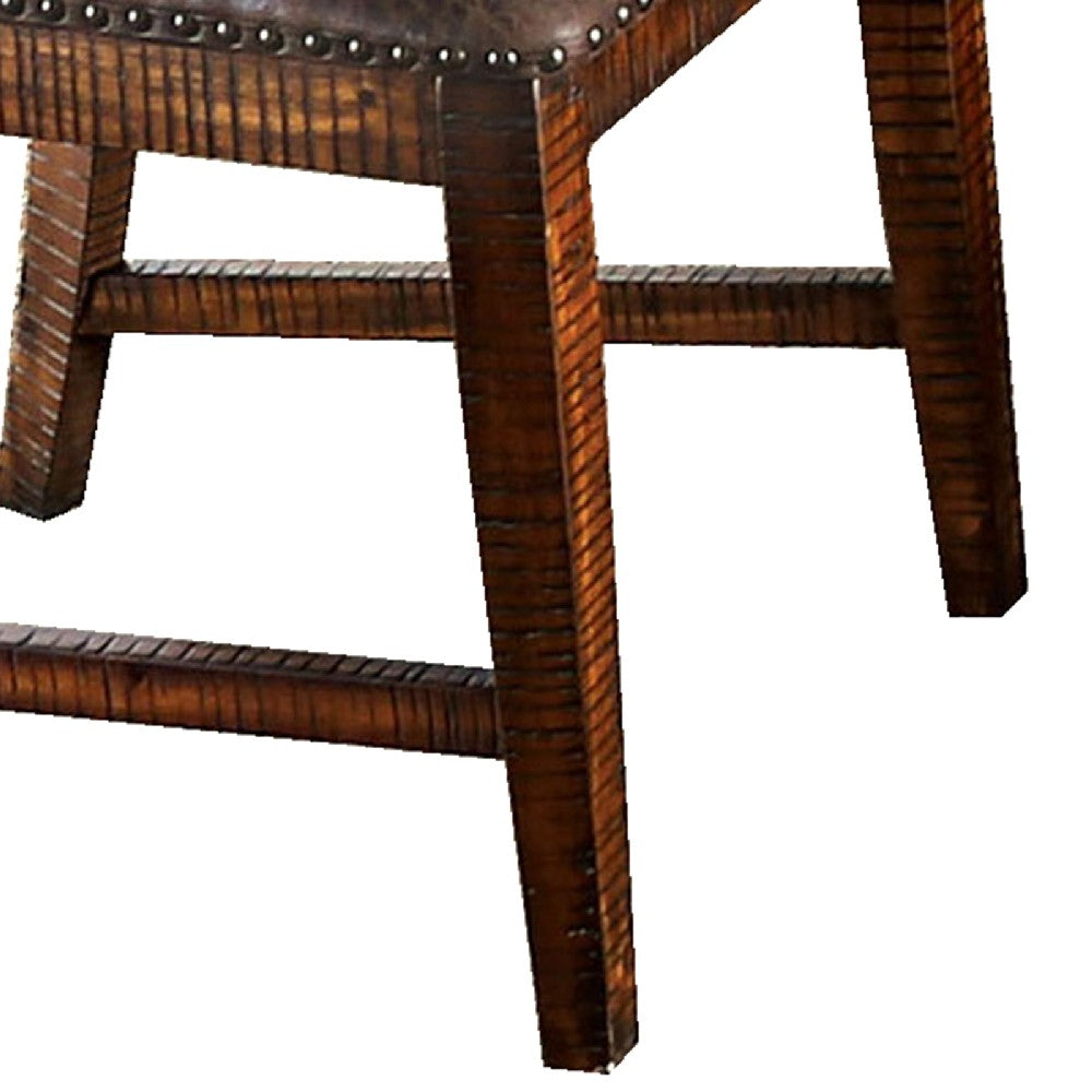 Leatherette Wooden Side Chair with Nailhead Trims in Set of 2 in Brown - BM206270