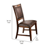 Leatherette Wooden Side Chair with Nailhead Trims in Set of 2 in Brown - BM206270