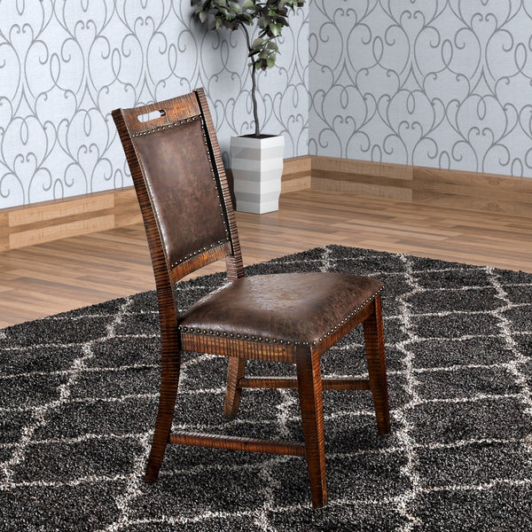 Leatherette Wooden Side Chair with Nailhead Trims in Set of 2 in Brown - BM206270