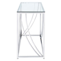 Glass Top Rectangular Sofa Table with Swooping  Curves, Clear and Silver - BM206487