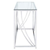 Glass Top Rectangular Sofa Table with Swooping  Curves, Clear and Silver - BM206487