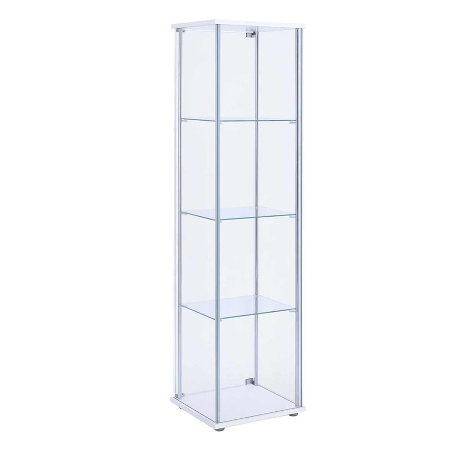 Glass and Metal Curio Cabinet with 4 Shelves Clear and White BM206503