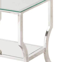 Glass Top End Table with Mirrored Bottom Shelf, Clear and Silver - BM206510