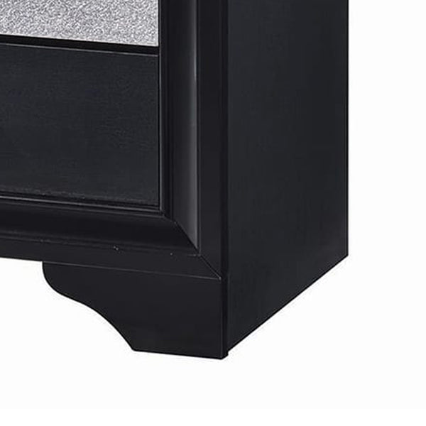 Nightstand with 2 Drawers and Rhinestone Pull Handles, Black and Silver - BM206512