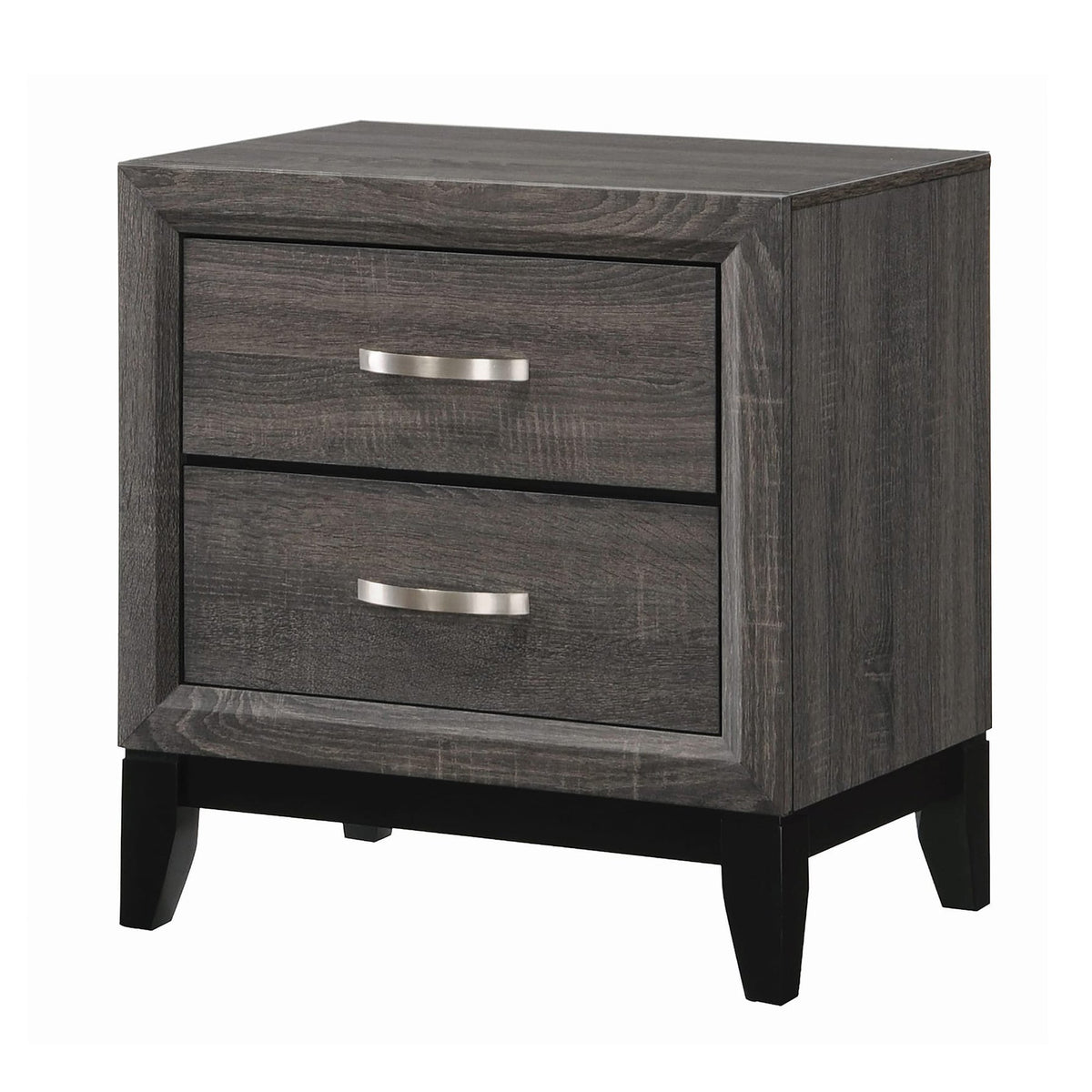 Wooden Nightstand with 2 Drawers and Chamfered legs, Gray and Black - BM206518