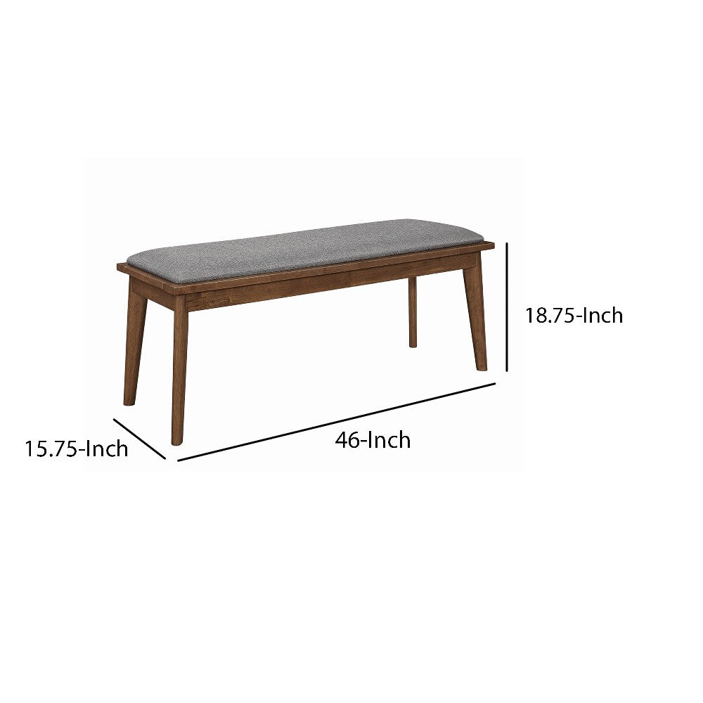 Fabric Upholstered Wooden Bench with Chamfered Legs, Gray and Brown - BM206519