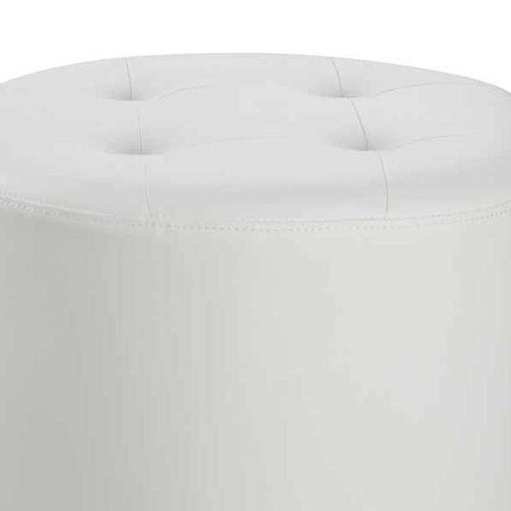 Round Leatherette Swivel Ottoman with Tufted Seat, White and Black - BM206527