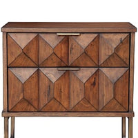 2 Drawer Nightstand with Honeycomb Design and Metal Legs, Brown - BM206680