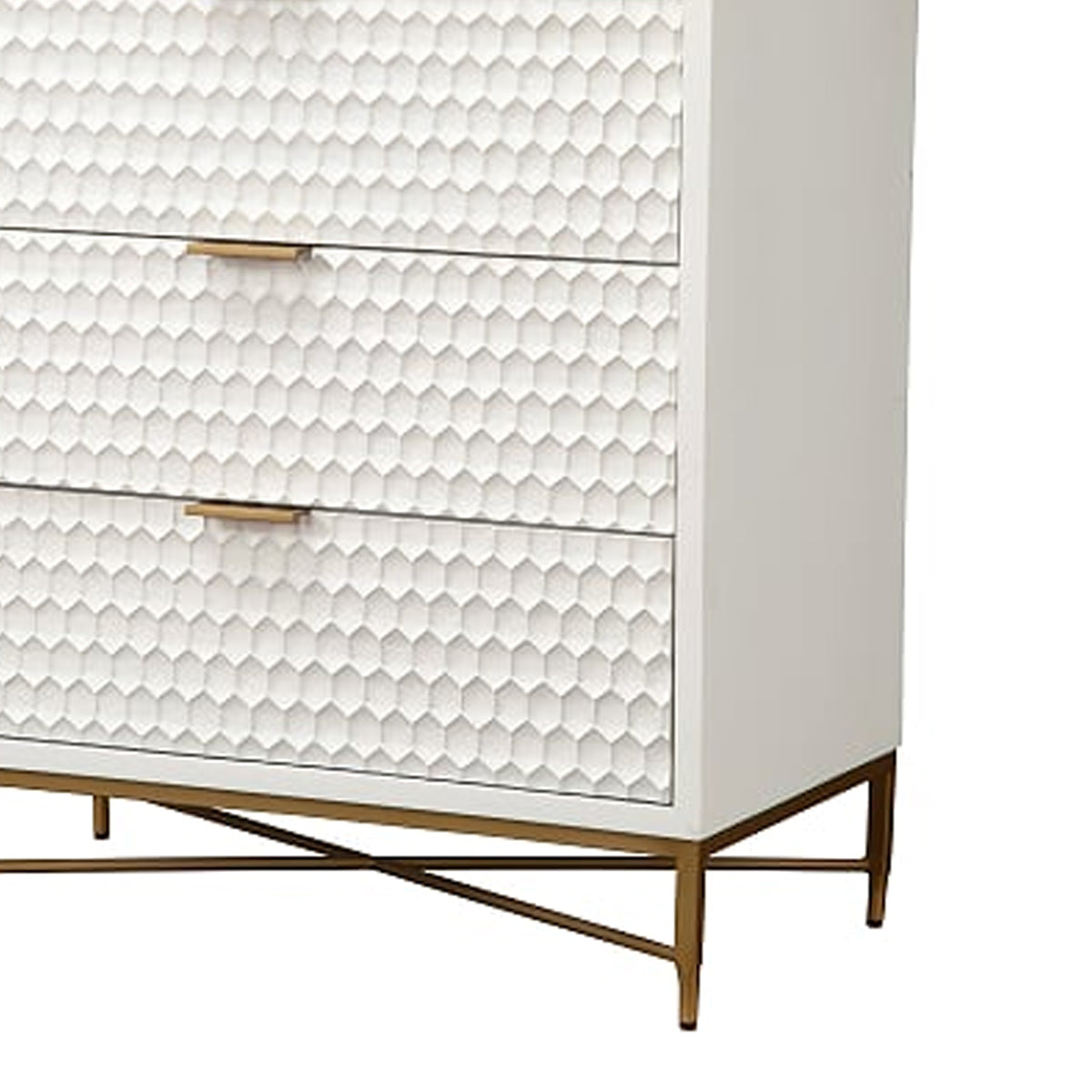 Honeycomb Design 3 Drawer Chest with Metal Legs, Small, White - BM206687
