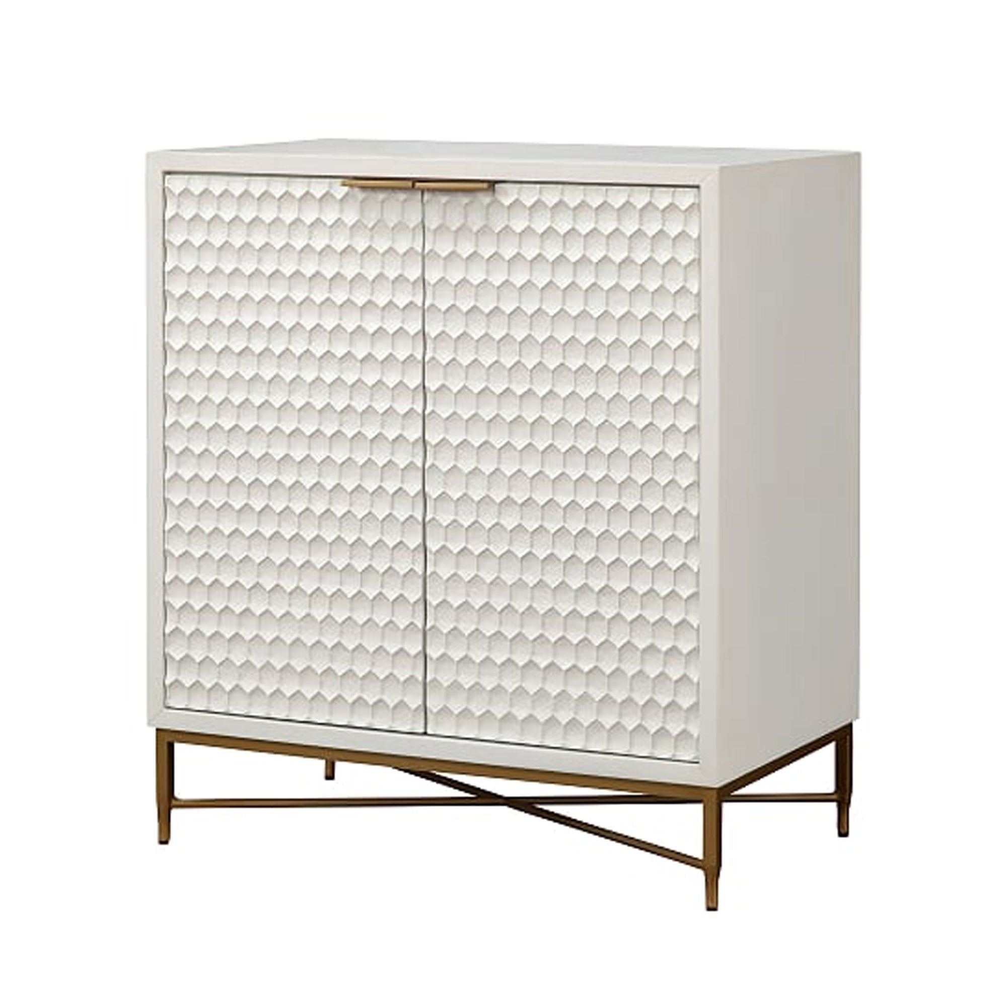 Benjara Honeycomb Design 2 Door Bar Cabinet with Metal Legs