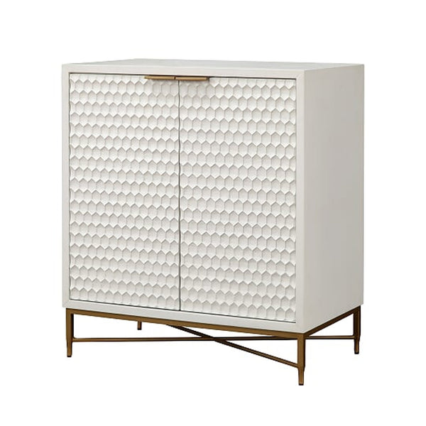 Honeycomb Design 2 Door Bar Cabinet with Metal Legs, White - BM206689