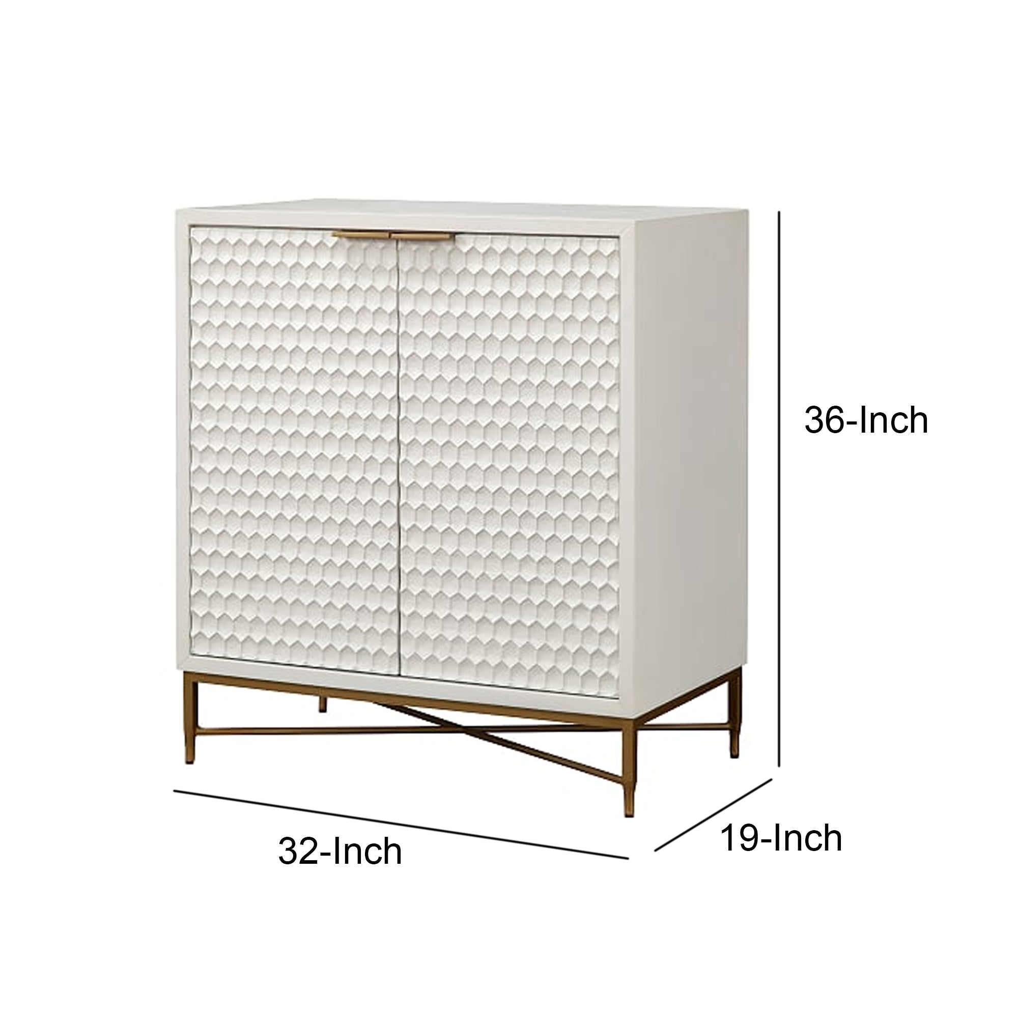 Benjara Honeycomb Design 2 Door Bar Cabinet with Metal Legs