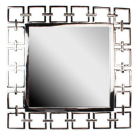 Modern Style Metal Openwork Square Framed Mirror, Silver - BM206715