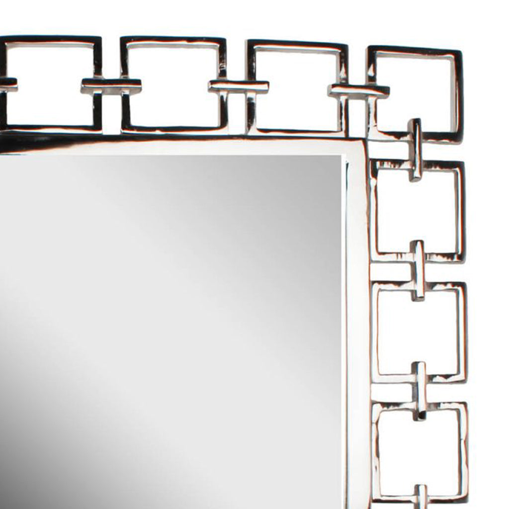 Modern Style Metal Openwork Square Framed Mirror, Silver - BM206715