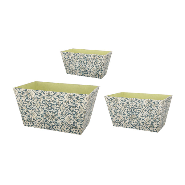 Rectangular Containers with Narrow Bottom, Set of 3, Blue and Beige - BM206718