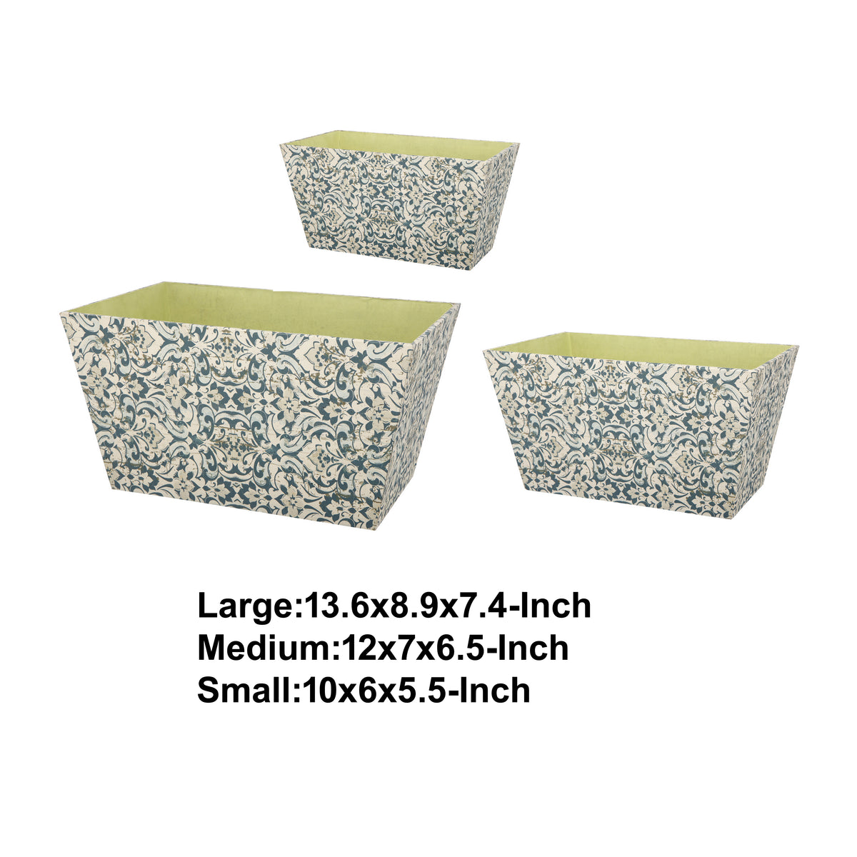 Rectangular Containers with Narrow Bottom, Set of 3, Blue and Beige - BM206718